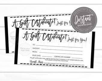 Editable Gift Certificate, Black and White Printable Gift Voucher, Editable Gift Certificate Template, Editable Voucher, Instant Access