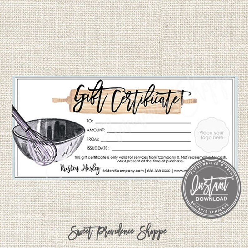 Cooking Class Gift Certificate Template