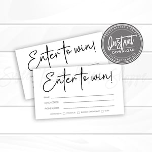 Modèle de billet de tombola, Participez pour gagner, Formulaire de participation pour un prix de présence, Modèle d'entreprise, Accès instantané personnalisé moderne imprimable DIY