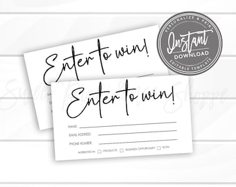 Raffle ticket template, Enter to win giveaway, Business template door prize entry form, Modern Printable DIY Personalized Instant Access