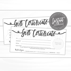 Editable Gift Certificate, Printable Gift Card ADD your LOGO,DIY Gift Certificate,Editable Gift Voucher Template, Edit Now - Instant Access