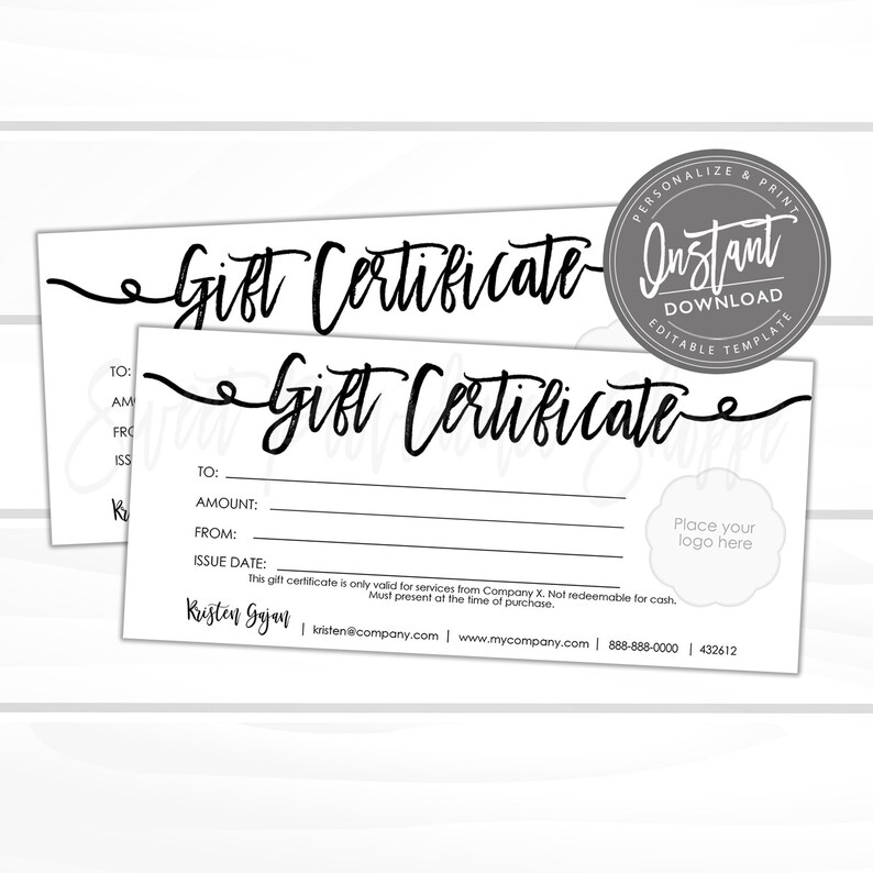 Editable Gift Certificate, Printable Gift Card ADD your LOGO,DIY Gift Certificate,Editable Gift Voucher Template, Edit Now - Instant Access 