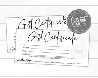Editable Gift Certificate, Printable Gift Card ADD your LOGO,DIY Gift Certificate,Editable Gift Voucher Template, Edit Now - Instant Access
