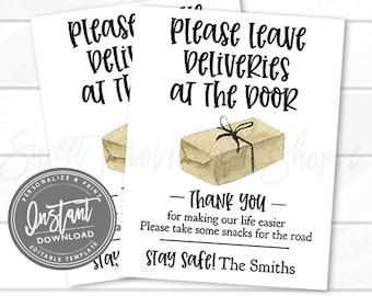 Editable Delivery Sign, Leave at Door, Thank You, Personalized Delivery Driver Treats, Isolation Quarantine Sign, Printable Instant Access