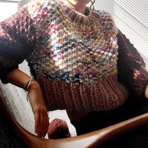 Hand-Knit Cropped Chunky Sweater