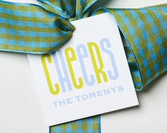 Personalized Gift Tag, Custom Gift Tag, Family Gift Tag, Blue & Green Gift Tag, Cheers Tag