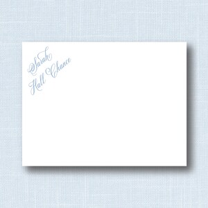 Personalized Stationary, Personalized Flat Card, Light Blue Script Font