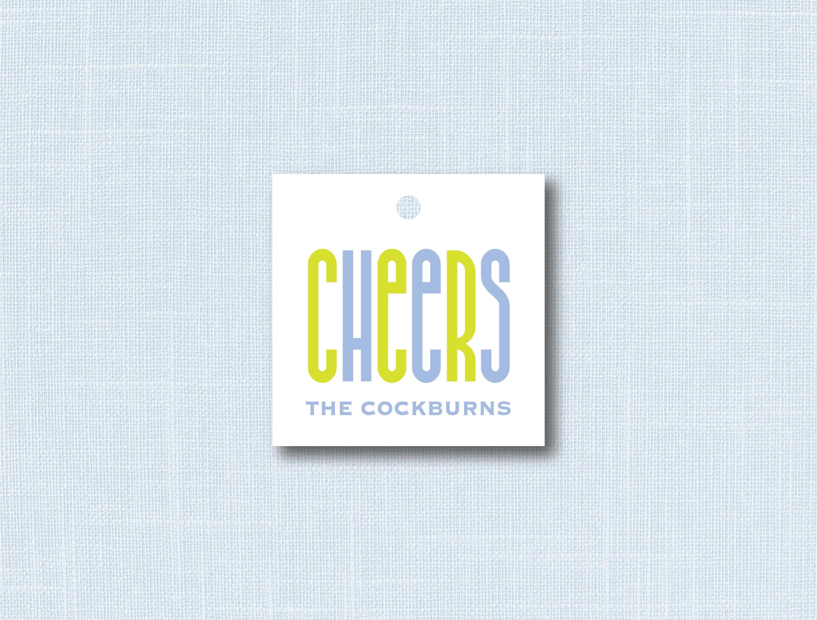 Personalized Gift Tag, Custom Gift Tag, Family Gift Tag, Blue & Green Gift Tag, Cheers Tag