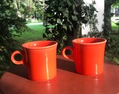 Vintage Pair of Orange Fiesta Coffee Mugs Homer Laughlin Fiestaware Mugs