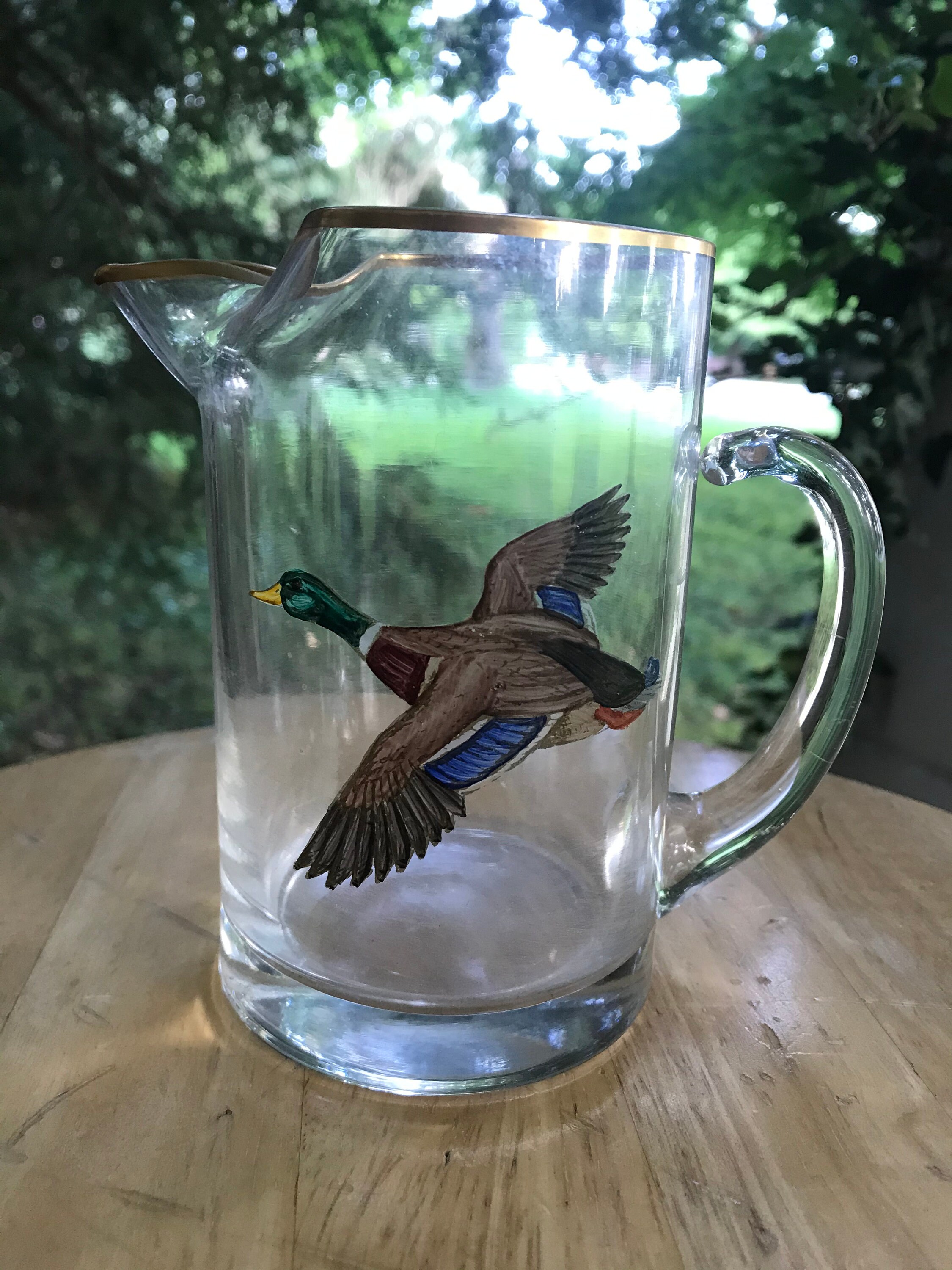 Vintage Handpainted Duck Pitcher // Small Glass Duck Pitcher Etsy