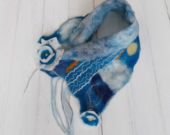 Felted Scarf | Blue Shawl | Scarf and Accessories | Blue Yellow Scarf | Wool Scarf | Handmade from Ukraine