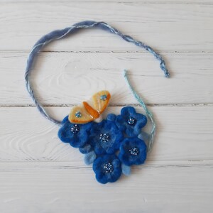 Blue Yellow Felt Necklace | Floral Necklace | Floral Accessories | Flower Necklace with Moth | Made in Ukraine | Personalized Accessories