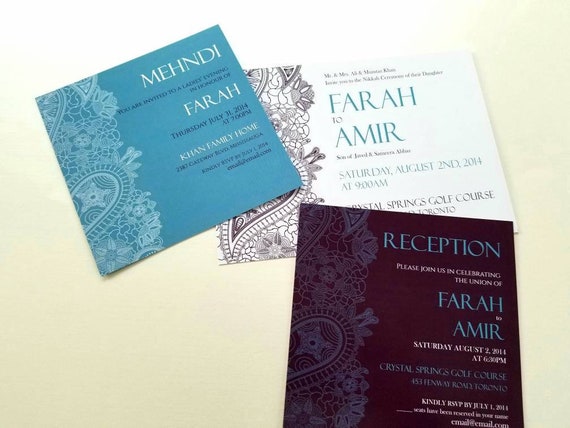 Modern Indian Wedding Invitation Set Paisley Lace Custom Etsy