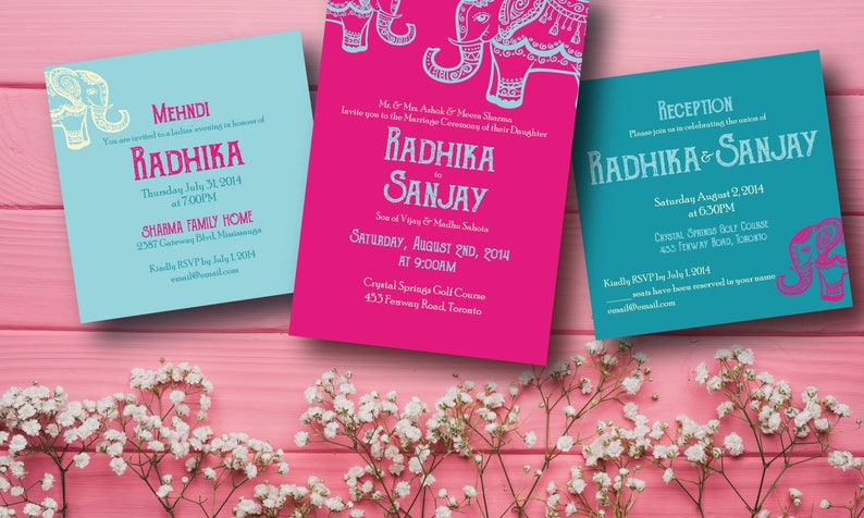 Modern Indian Wedding Invitation Set Elephant Custom Unique Etsy