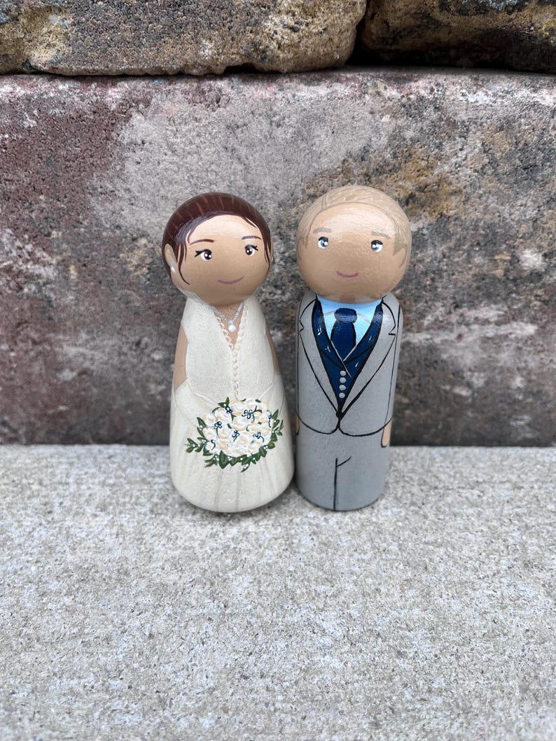 Custom Hand-painted Peg Doll Wedding Cake Topper: Bride & Groom ...