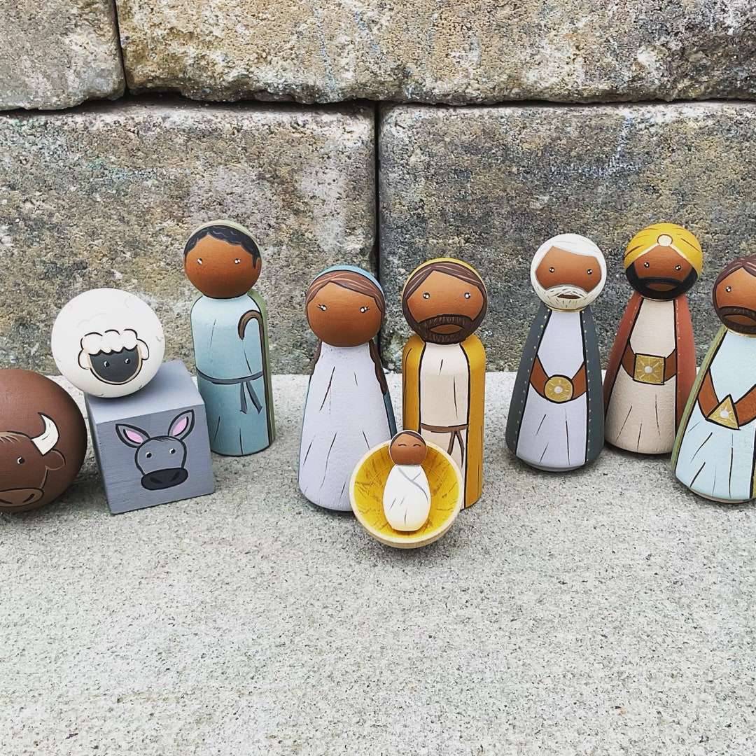 Handmade Wooden Peg Doll Nativity Set: Minimalist Christmas Decor - Etsy