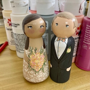 Custom Wooden Peg Doll, Peg Doll, Custom Peg Family, Peg People, Wooden Beehive, Hand Painted, Wedding Cake Topper, Breastfeeding Doll