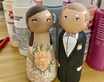 Custom Wooden Peg Doll, Peg Doll, Custom Peg Family, Peg People, Wooden Beehive, Hand Painted, Wedding Cake Topper, Breastfeeding Doll