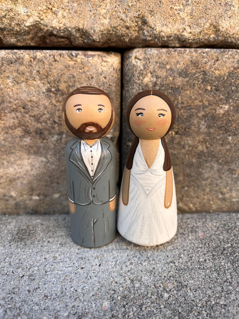 Custom Hand-painted Peg Doll Wedding Cake Topper: Bride & Groom ...