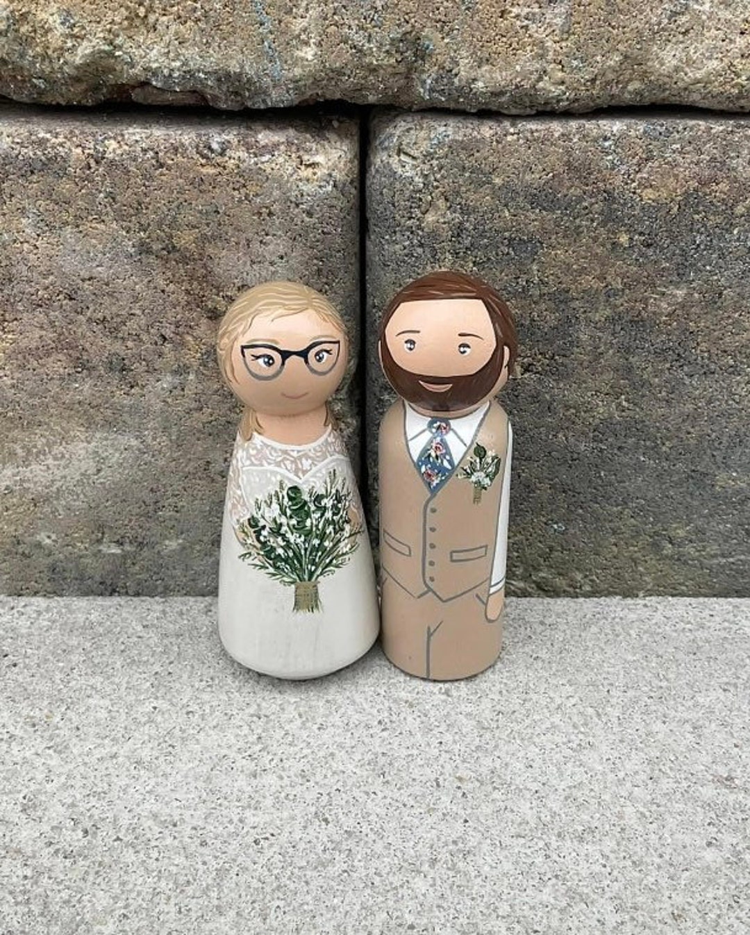 Personalized Peg Doll Wedding Cake Topper – Custom Wooden Bride & Groom ...