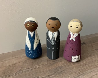 Martin Luther King peg doll, Susan B Anthony, Sojourner Truth, inspirational people, historical figures doll, inspirational gift for her
