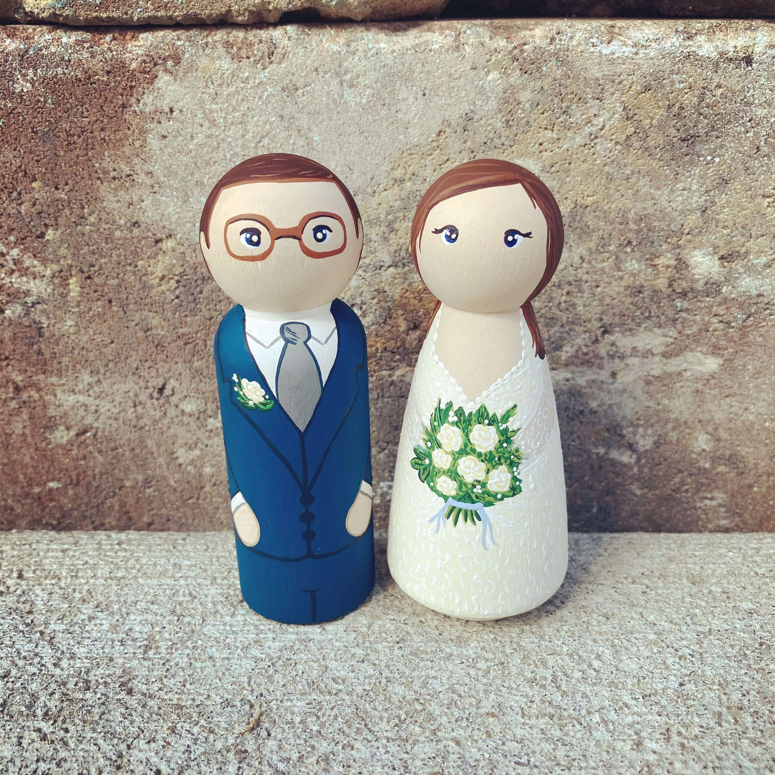 Personalized Peg Doll Wedding Cake Topper: Custom Wooden Couple ...