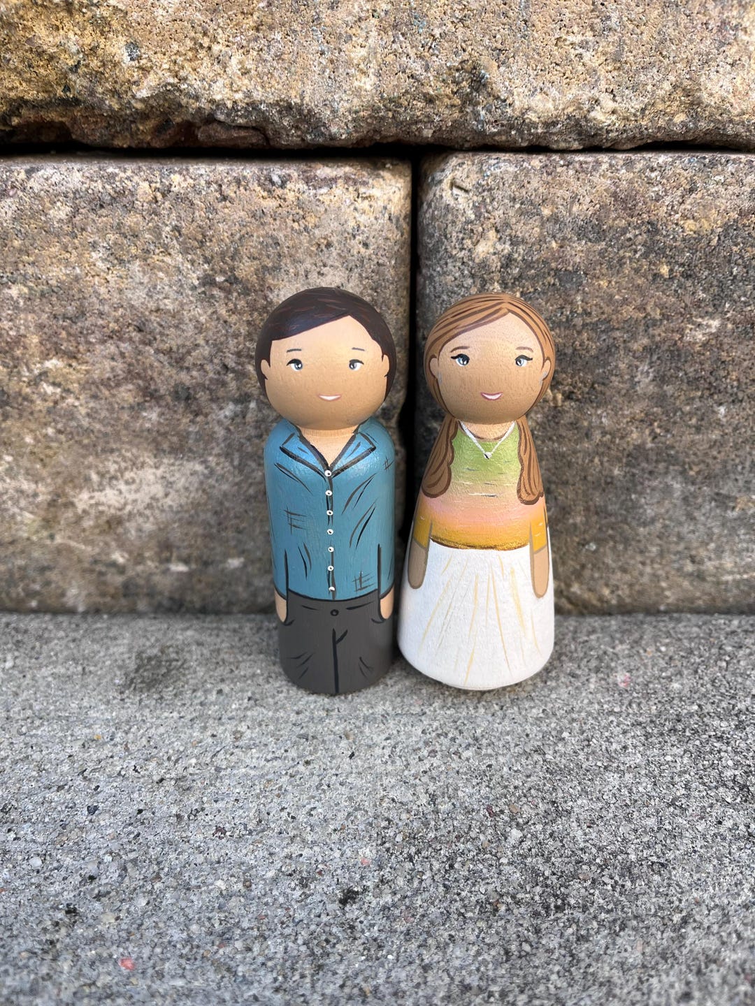 Hand Painted Wooden Wedding Cake Topper – Custom Peg Doll Couple From ...