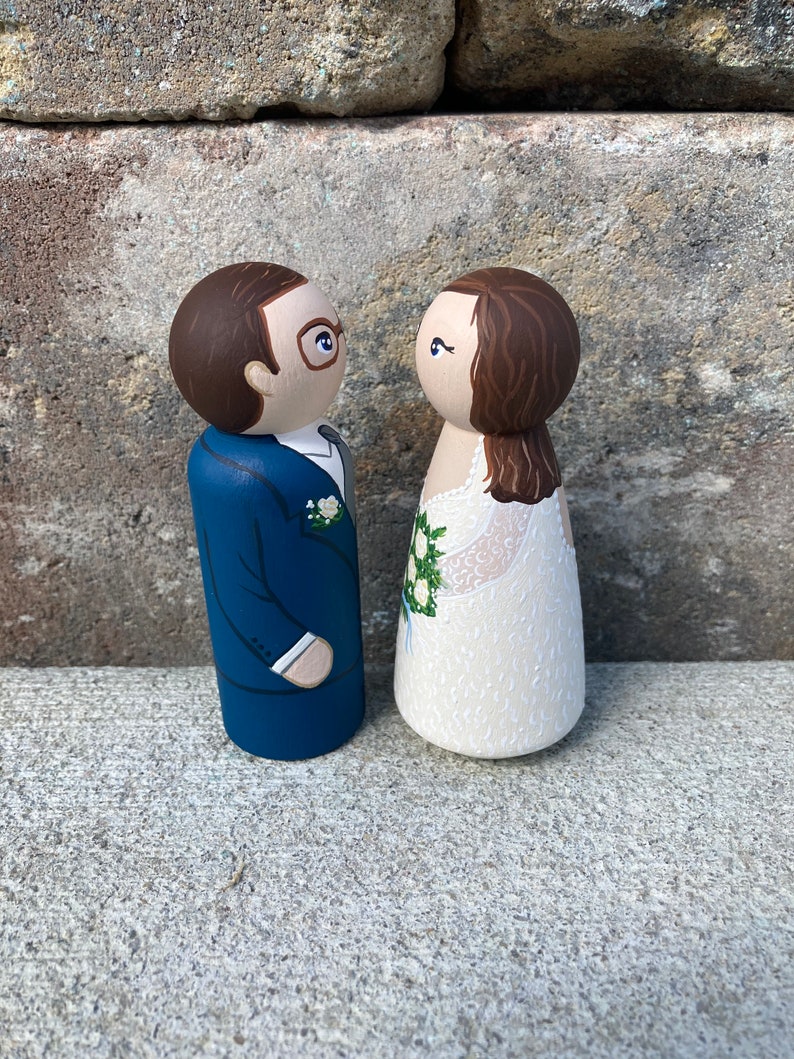 Personalized Peg Doll Wedding Cake Topper: Custom Wooden Couple ...