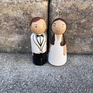 Personalized Peg Doll Wedding Cake Topper – Custom Wooden Bride & Groom ...