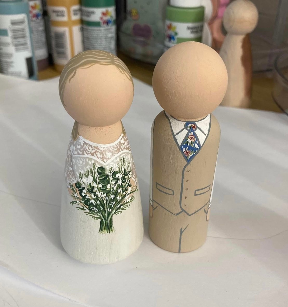 Personalized Peg Doll Wedding Cake Topper – Custom Wooden Bride & Groom ...