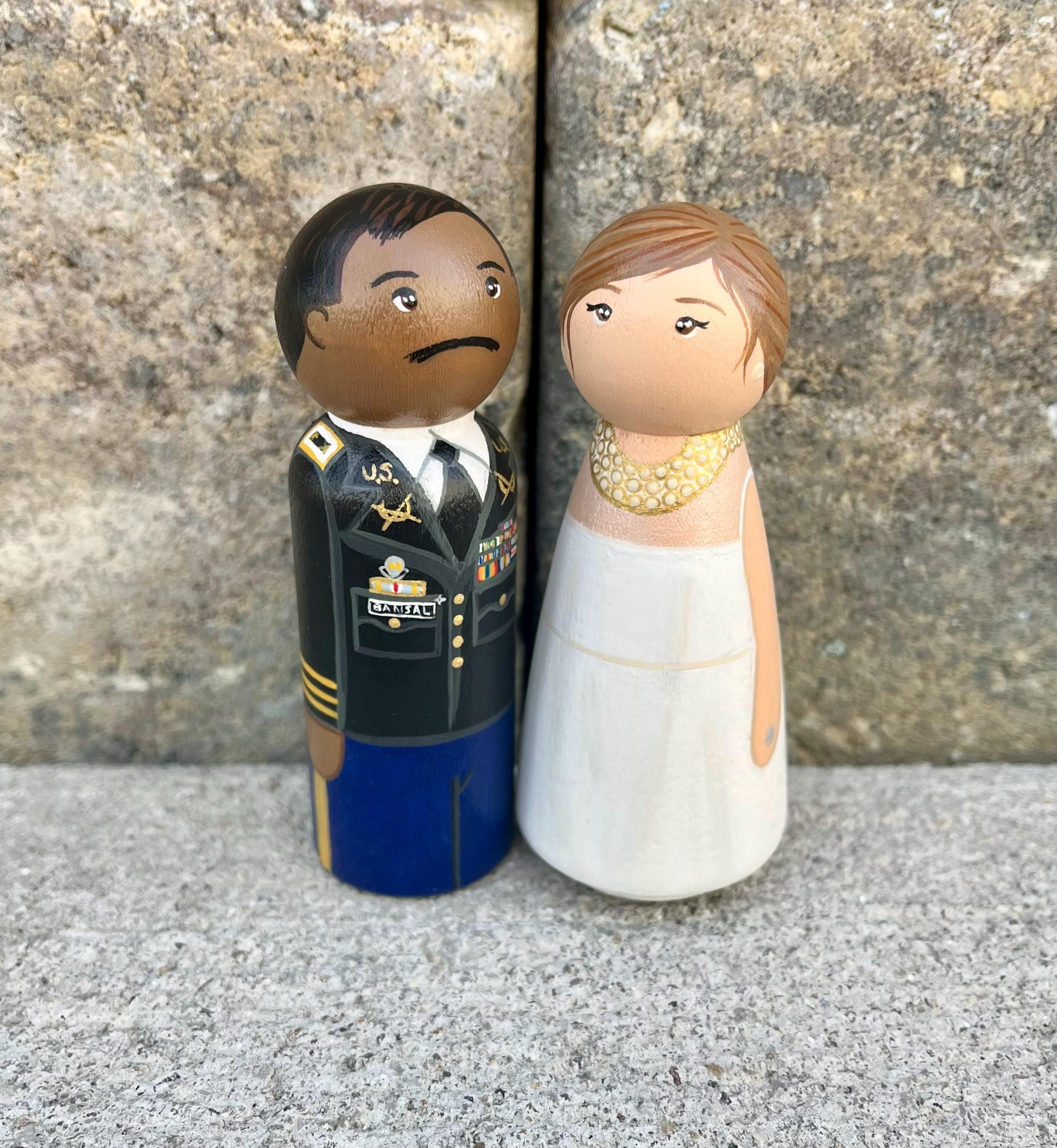 Custom Hand-painted Peg Doll Wedding Cake Topper: Bride & Groom ...