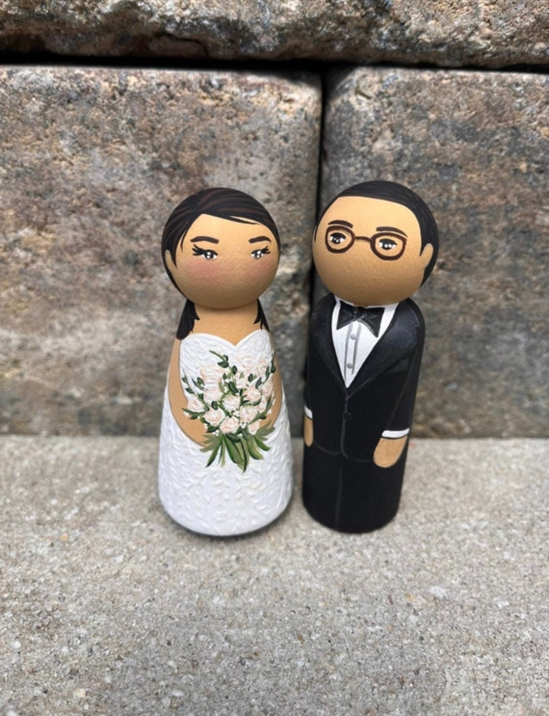 Personalized Peg Doll Wedding Cake Topper – Custom Wooden Bride & Groom ...