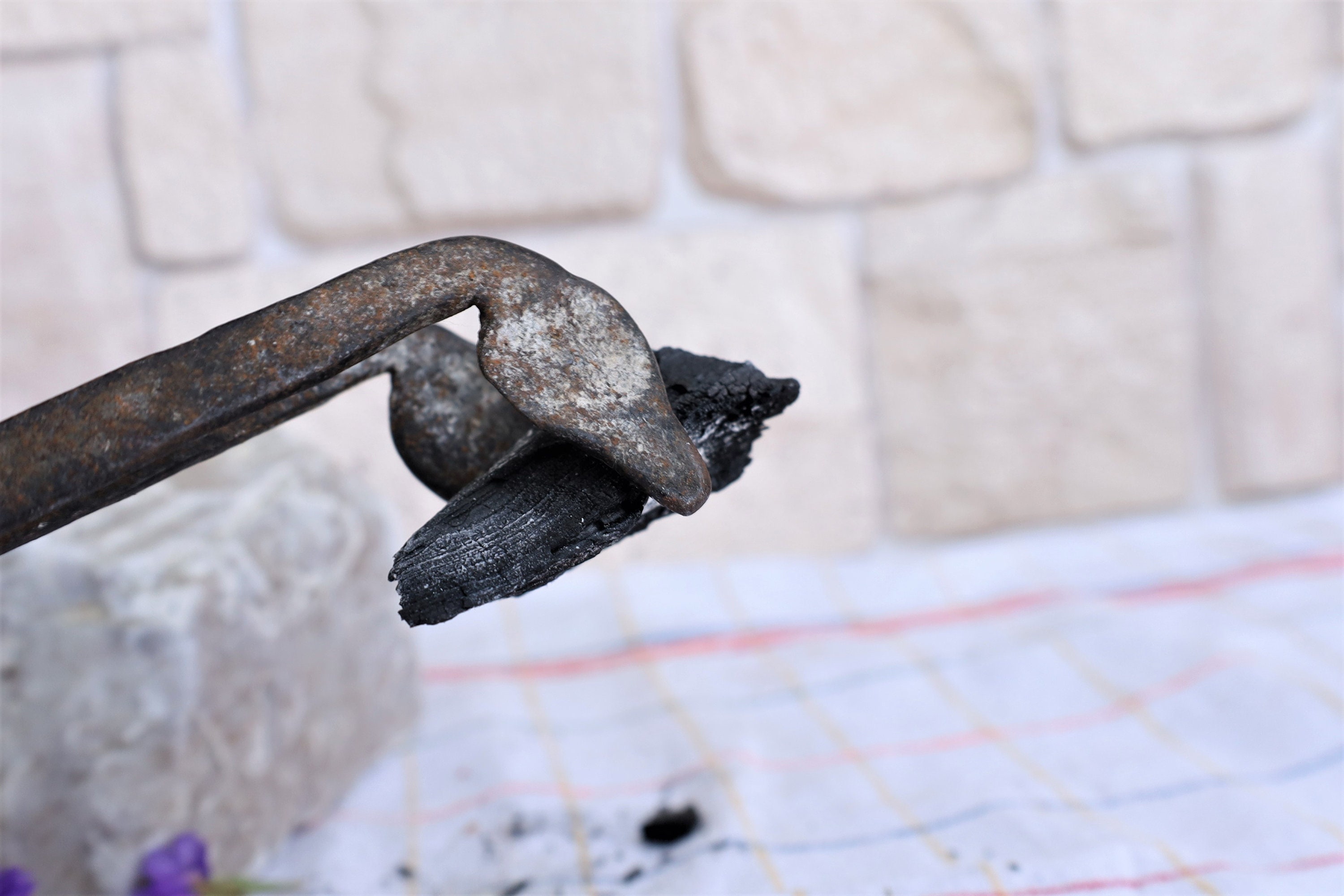 Antique Coal Tongs , Iron Fire Tongs , Hand Hammered Tongs , Fire