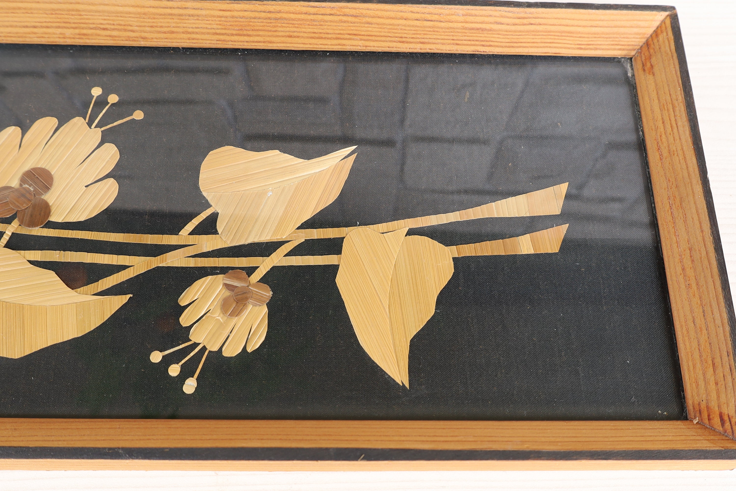 Vintage Straw Painting Flower Painting Straw Flowers Etsy