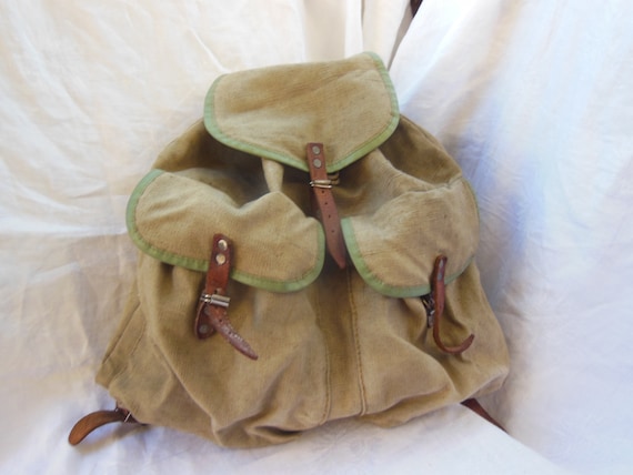 Vintage backpack , Large green canvas backpack , f
