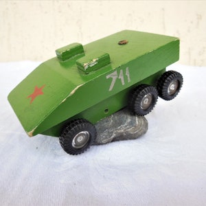 Vintage Wooden Car - Wooden Tank, Old Wooden Trolley