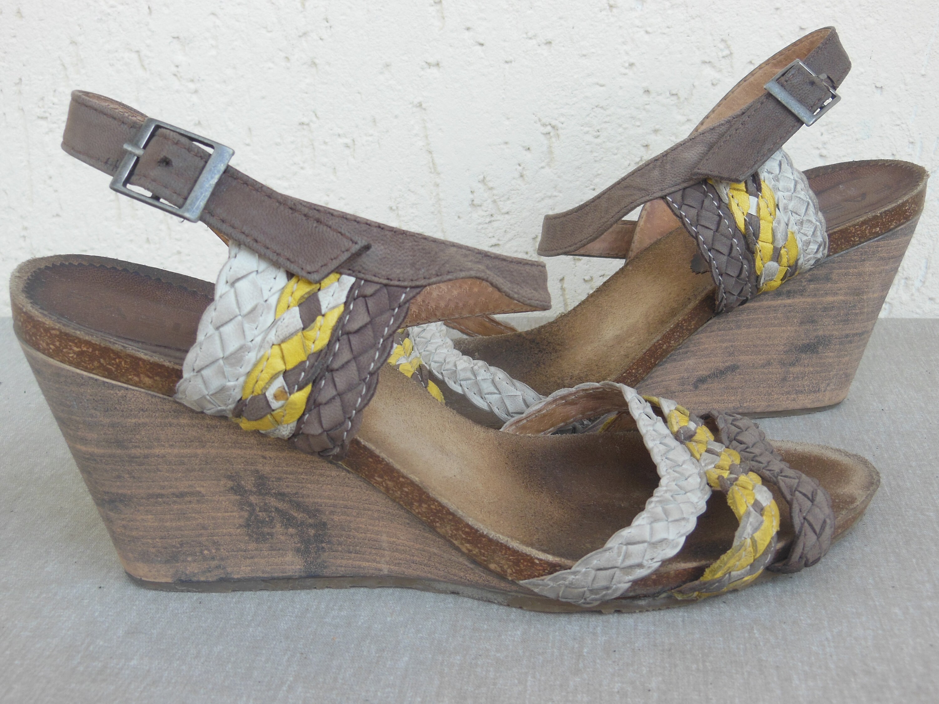 39 Number Genuine Leather Sandals Leather Sandals Yellow White