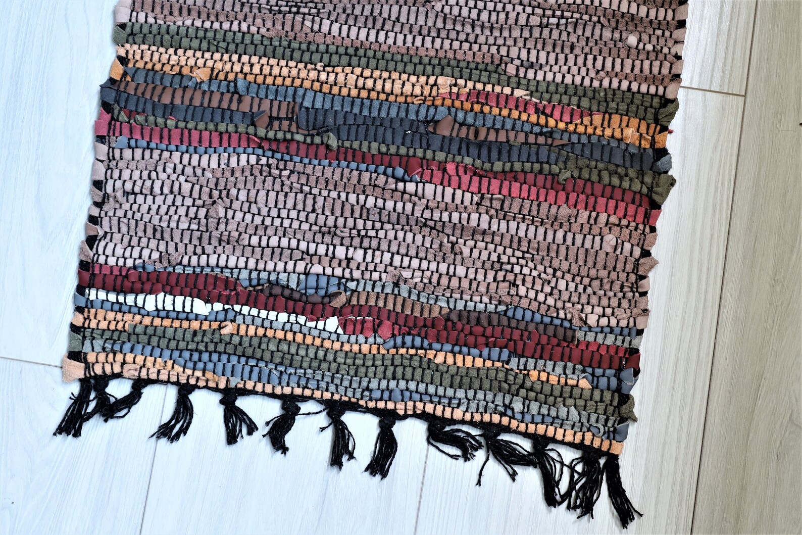 Handmade Leather Rug Vintage Hand Woven Leather Rag Rug Etsy