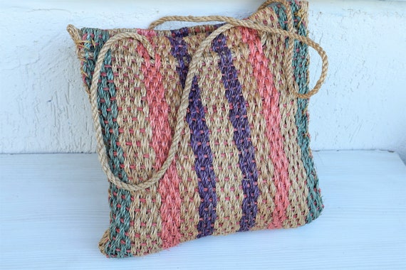 Hemp Knitted Bag , Knitted Summer Bag , Vintage S… - image 1
