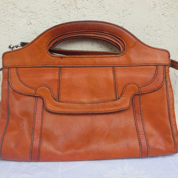 Antike Damentasche, Vintage Ledertasche, Businesstasche, Alte braune Ledertasche, Ledertasche mit vielen Trennwänden, Schultertasche