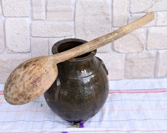 Vintage Handmade Wooden Spoon ,  Old Handmade Wooden Spoon , Large Old Wooden Stirrer , Old Spoon