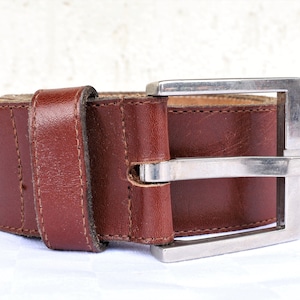 Vintage Leather Belt , Leather Belt, Vintage Brown Unisex Belt , Wide Leather Belt