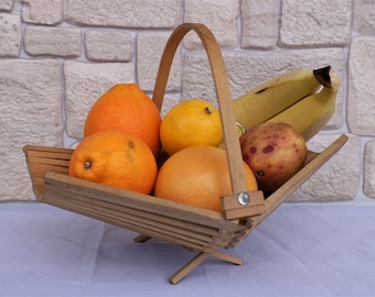 Vintage Wooden Fruit Bowl, Wooden Bowl, Fruit basket, Fruit Stand,Handmade wooden bowl , Fruit bowl with handle
