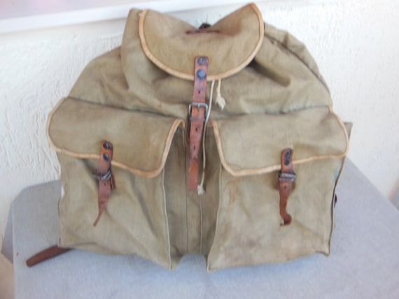 Vintage backpack , Large green canvas backpack , f