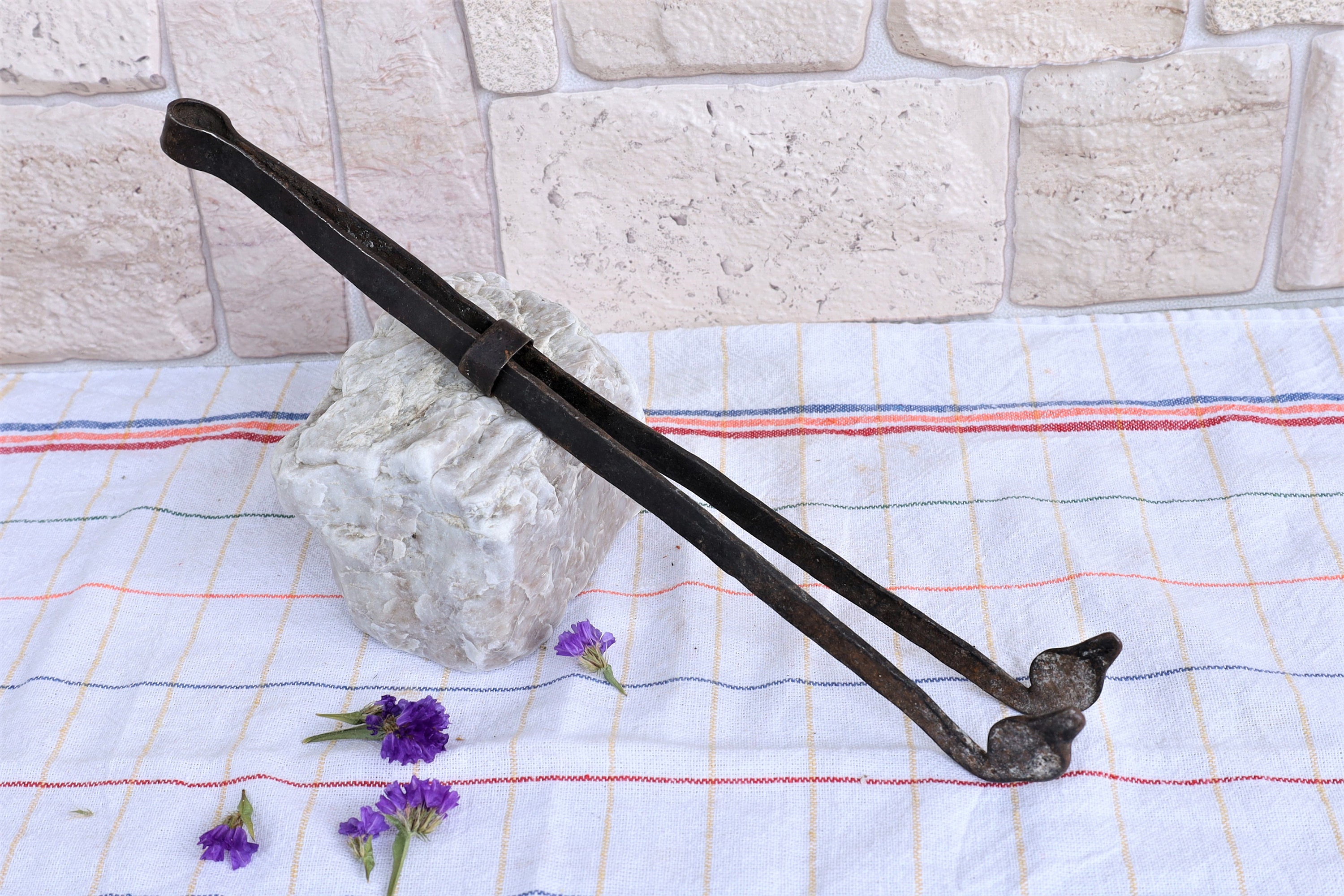 Antique Coal Tongs , Iron Fire Tongs , Hand Hammered Tongs , Fire