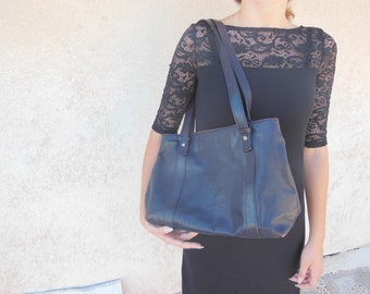 Italian Leather Bag Gianniconti , Vintage Leather Handbag,  Leather bag ,  Ladies handbag , Dark blue leather bag