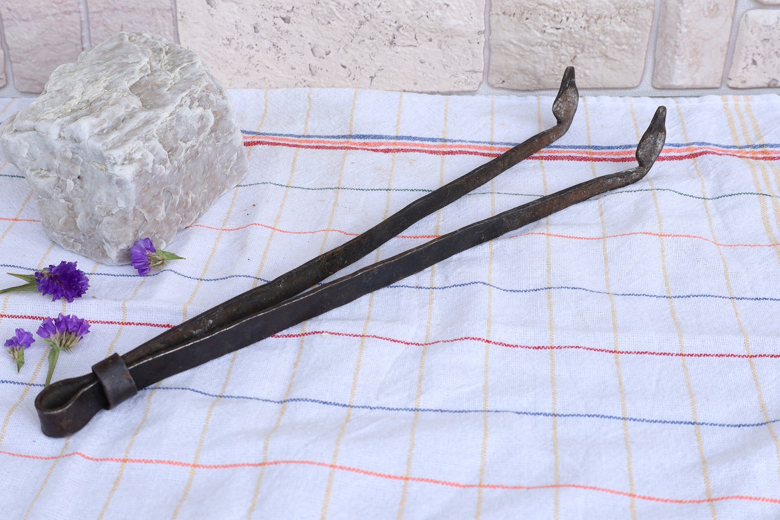 Antique Coal Tongs , Iron Fire Tongs , Hand Hammered Tongs , Fire