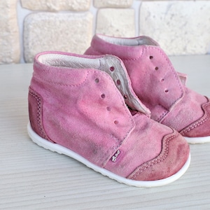 19 nummer Vintage Baby Schoenen, Lederen schoenen in roze, schoenen voor meisjes, Baby Slippers