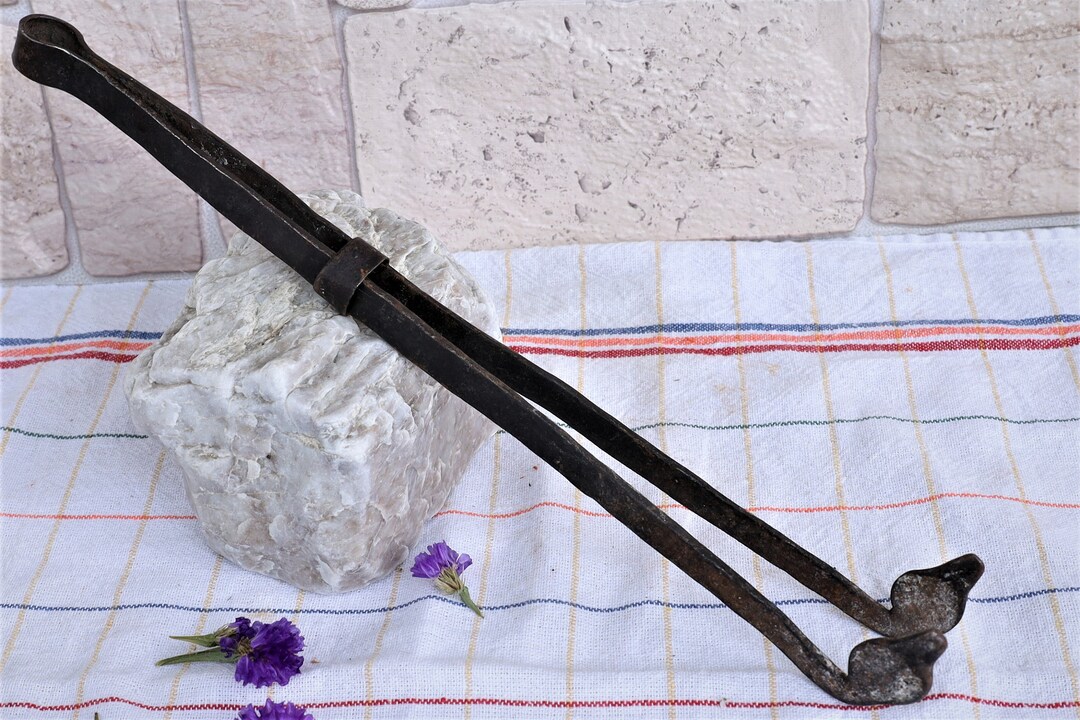 Antique Coal Tongs , Iron Fire Tongs , Hand Hammered Tongs , Fire