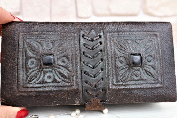 Vintage  Jewelry Leather Box , Antique Box,  Jewe… - image 1
